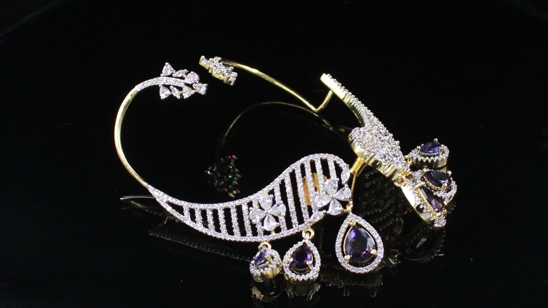 Ganga Jamuna Finish Cascading Teardrop Ear Cuffs