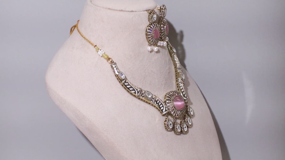 Victorian Polish Enamel Work Polki Choker Jewelry Set