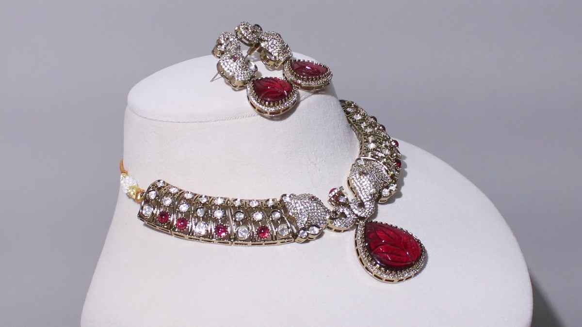 Victorian Polish Royal Elephant Motif Choker Jewelry Set
