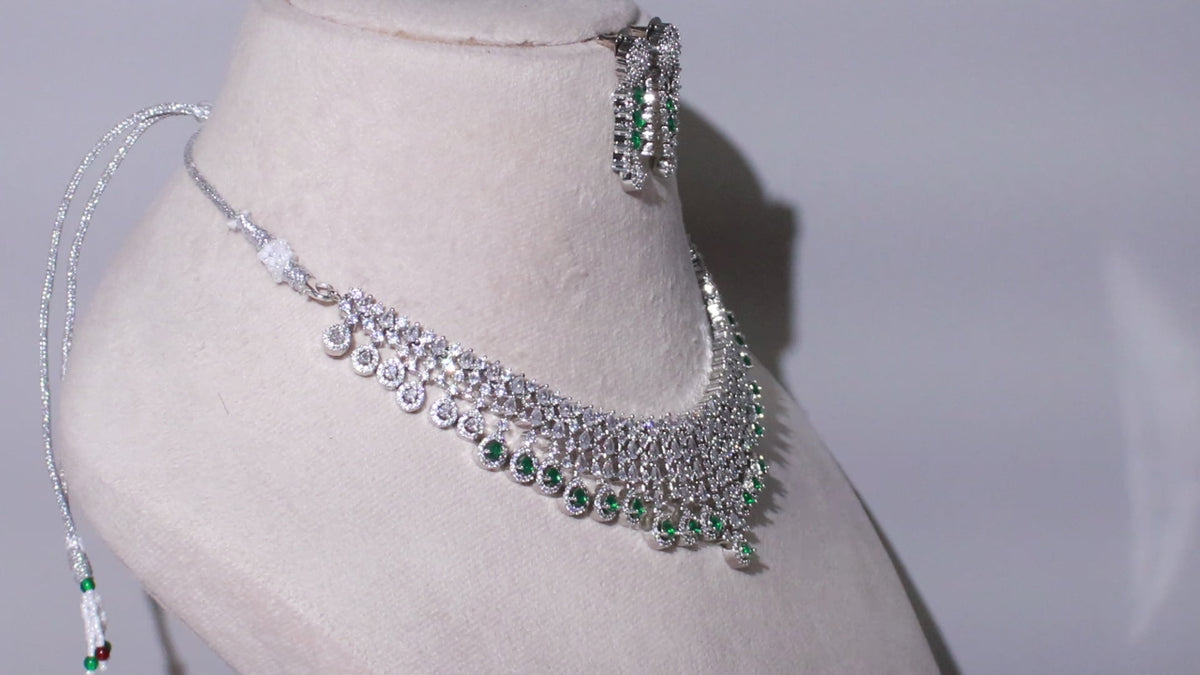 Silver Finish Cascading Teardrop Necklace Set