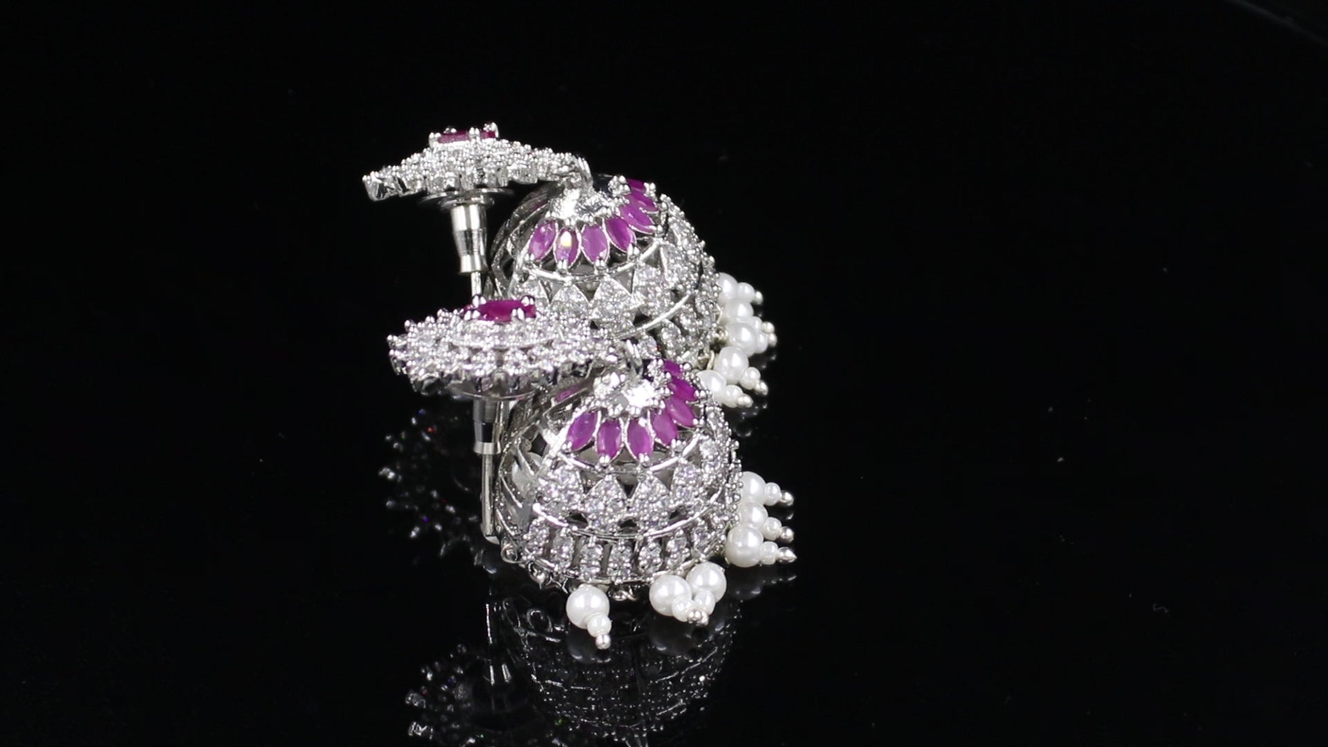 Silver Finish Floral Pearl Jhumki Earrings