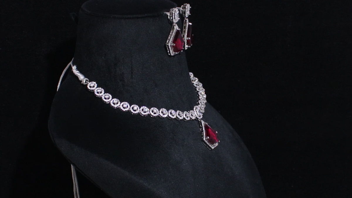 Silver Finish Geometric Pentagonal Pendant Necklace Set
