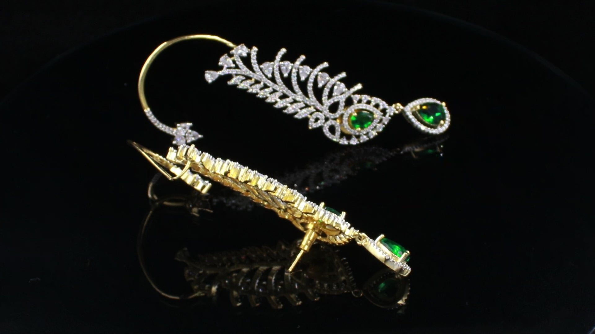 Ganga Jamuna Finish Sweeping Leaf Ear Cuffs