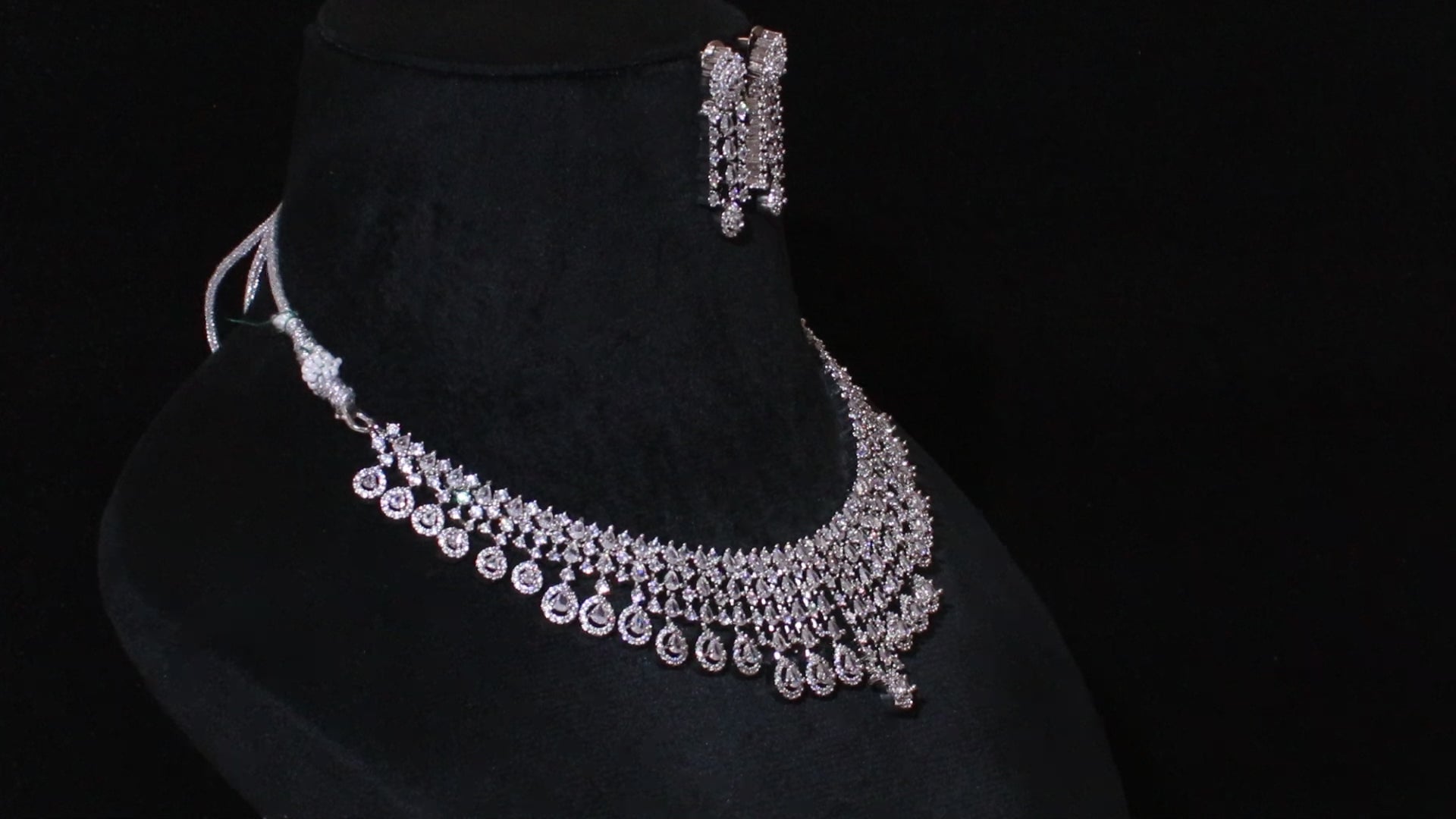 Silver Finish Cascading Teardrop Necklace Set