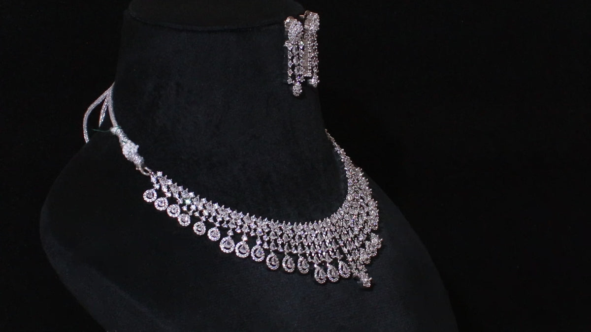 Silver Finish Cascading Teardrop Necklace Set