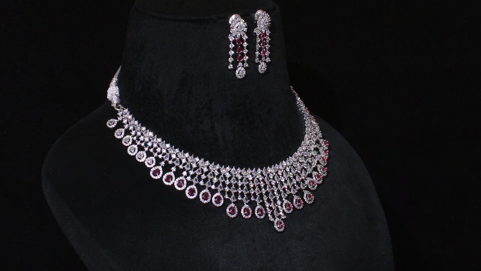Silver Finish Cascading Teardrop Necklace Set