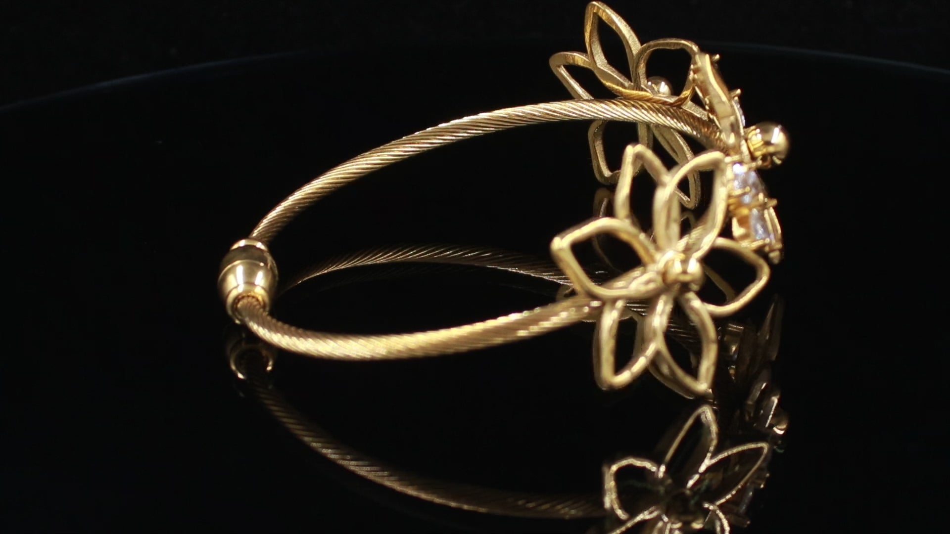Gold Polished Openwork Floral Bracelet