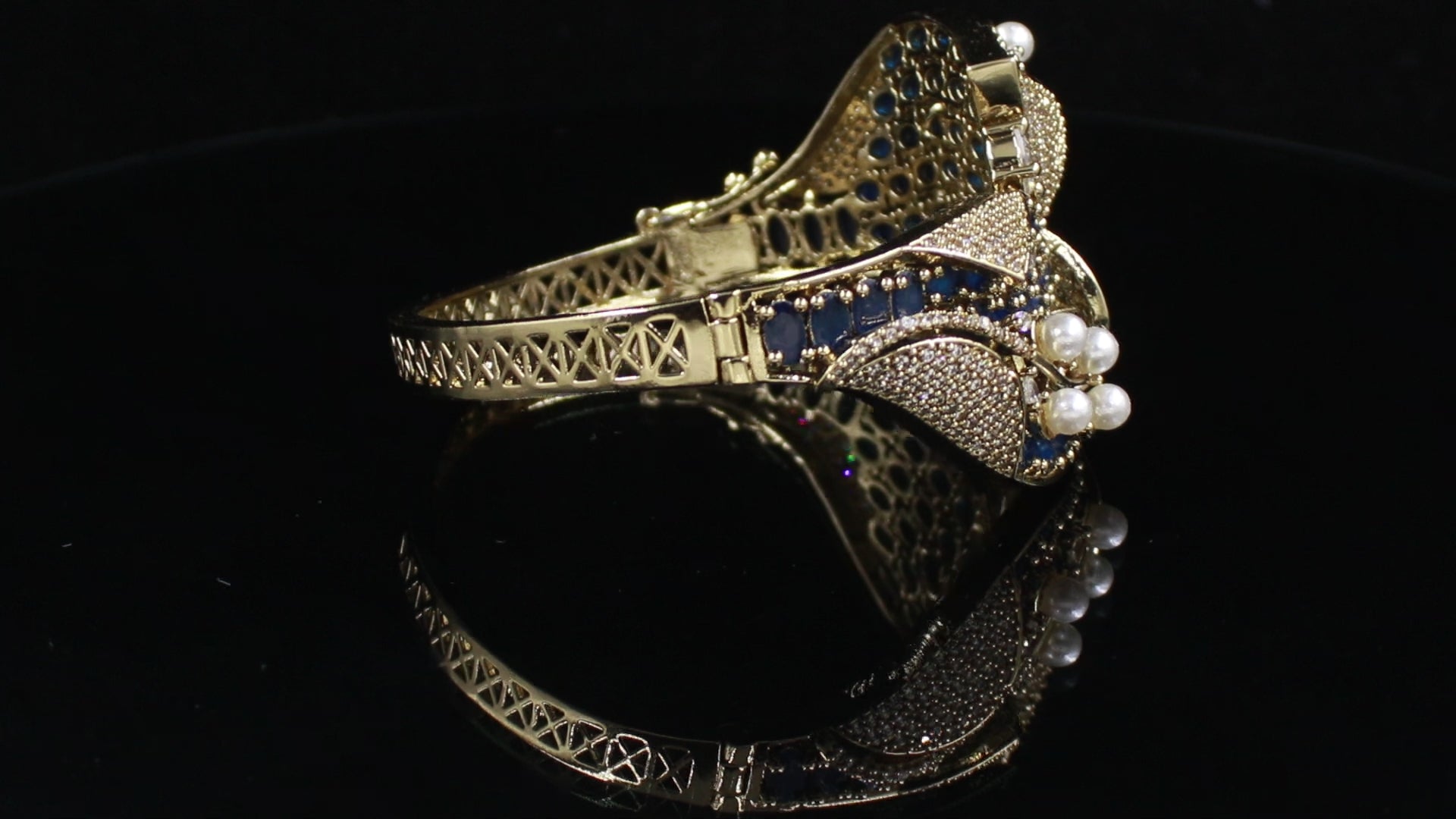 Victorian Polish Pearl and Stone Statement Bracelet