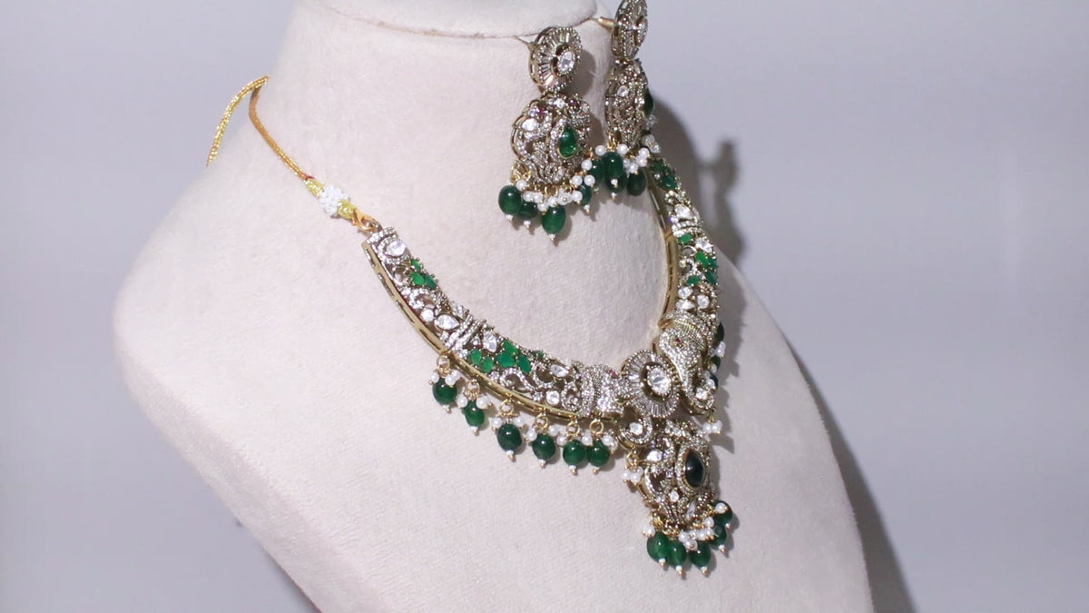 Victorian Polish Elegant Marquise Crystal Pendant Jewelry Set