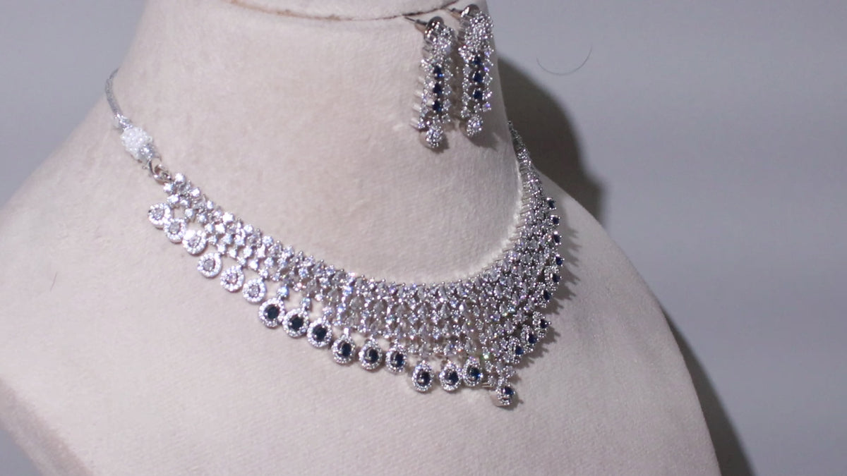 Silver Finish Cascading Teardrop Necklace Set