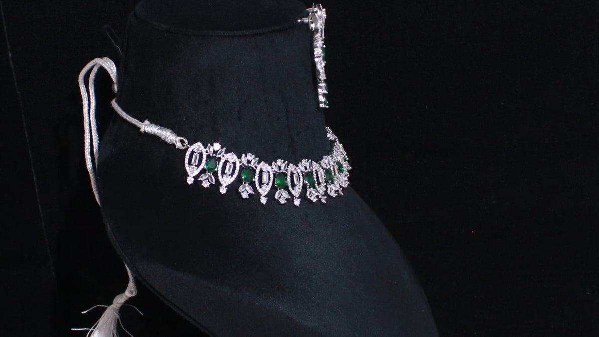 Silver Finish Marquise & Baguette Stone Necklace Set