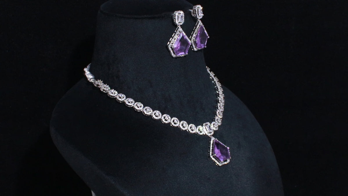 Silver Finish Geometric Pentagonal Pendant Necklace Set