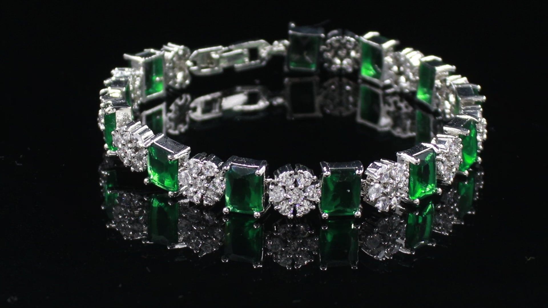 Silver Finish Alternating Cluster Bracelet