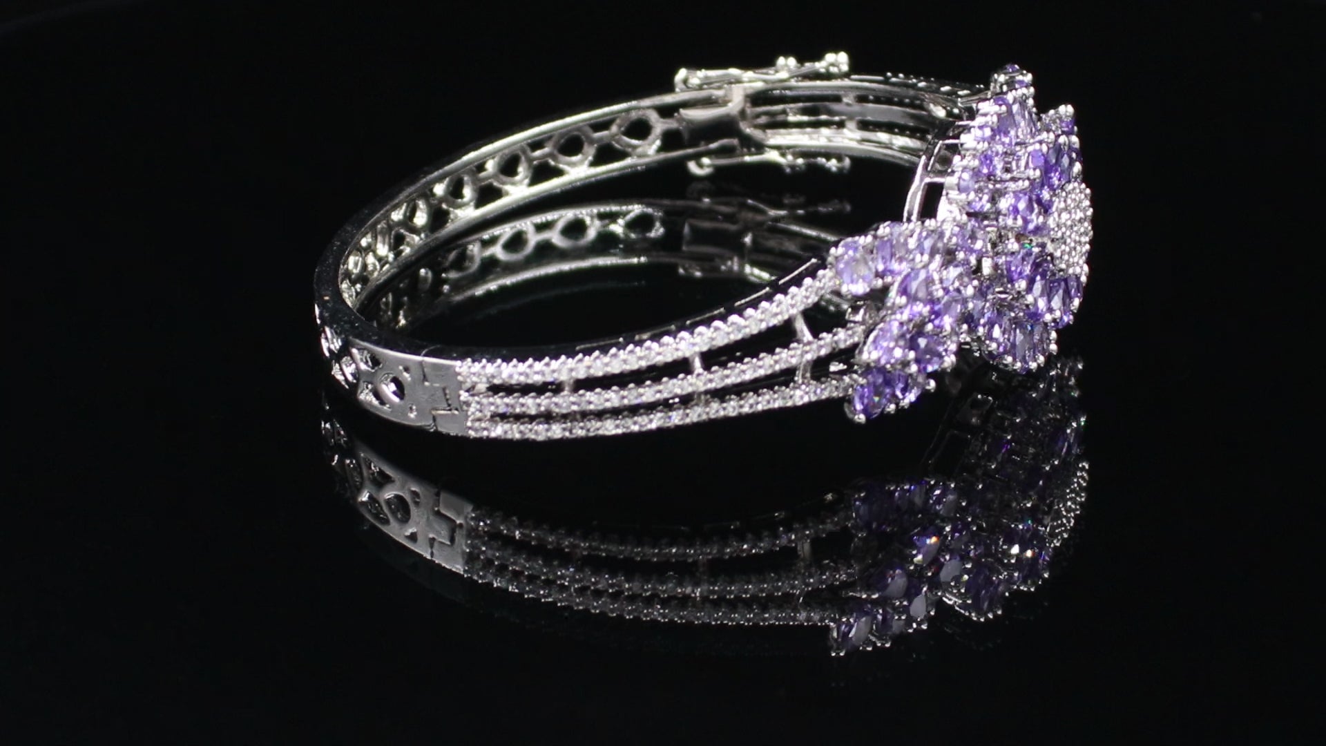 Silver Finish Triple-Line Floral Statement Bracelet