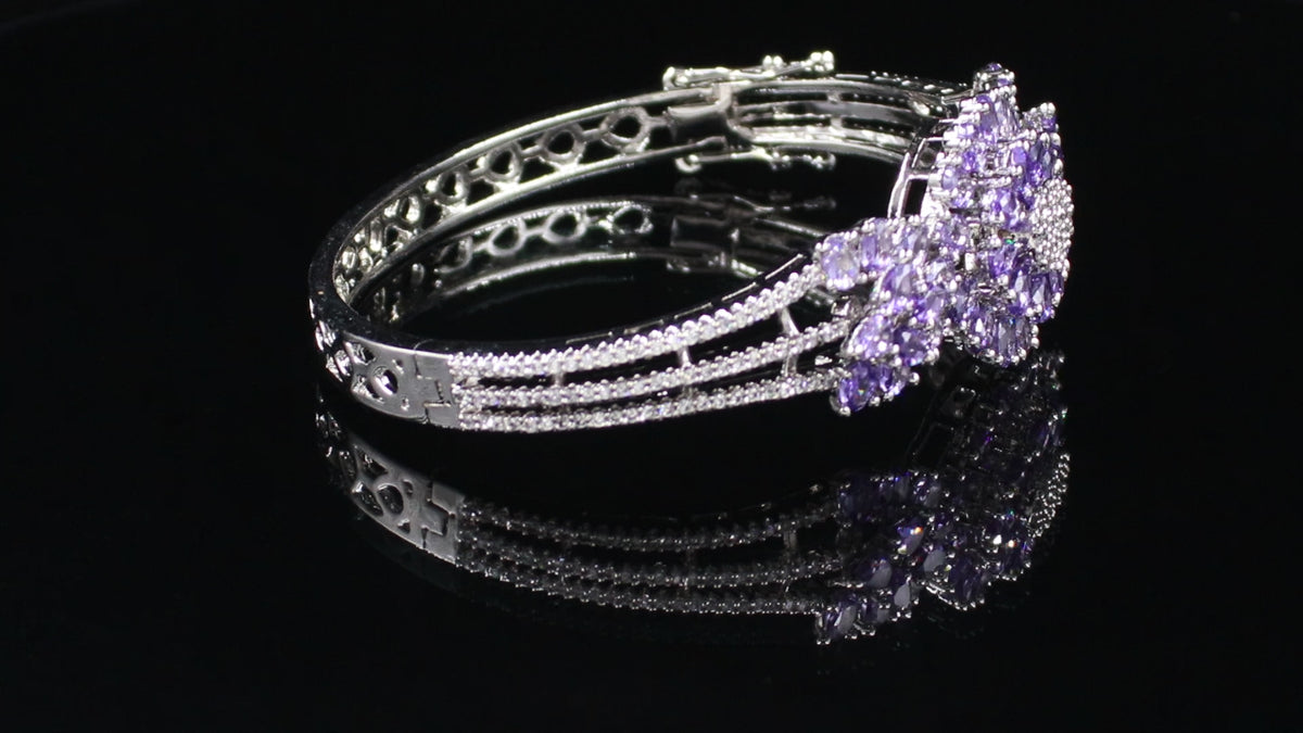 Silver Finish Triple-Line Floral Statement Bracelet